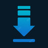 Blue download arrow icon on a white background