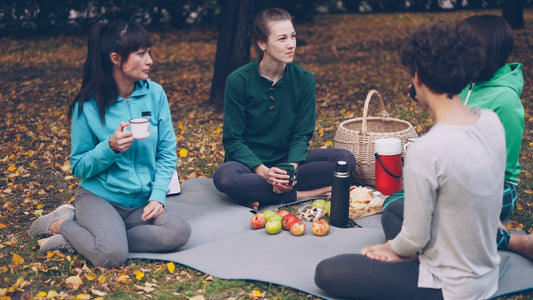 Four friends enjoying a picnic in the park